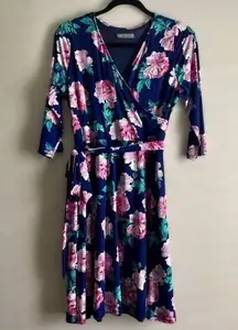 Brixon ivy faux wrap jersey style floral dress large