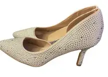 Jessica Carlyle cream rhinestone embellished pointed toe heels size 8M