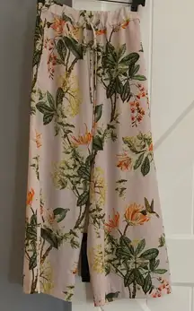 H&M Botanical Print Maxi Pants - Cream and Green