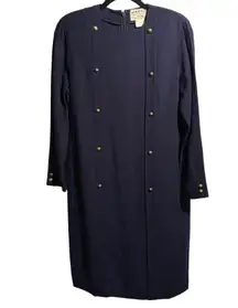 Vintage Jaeger Navy Wool Double Breasted Dress Gold Buttons Nautical Preppy 8