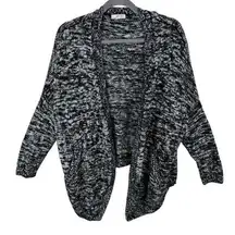 Knot Sisters Black White Heather Long Sleeve Chunky Knit Open Cardigan Sweater S