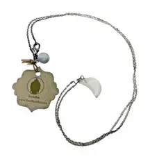 Bondhu Opalite Moon Pendant Necklace Silver Tone Crescent Charm Flaw