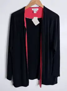 NWT Coldwater Creek Travel Knit Contrast Trim Cardigan Black Coral Large Travel