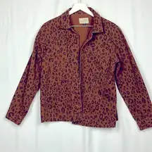 Universal Threads Womens Denim Jacket Brown/Black L Animal Print Snap Button EUC