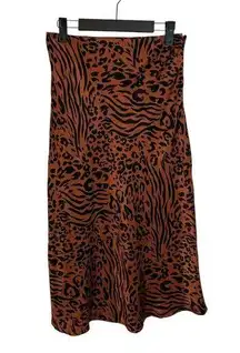 Forever 21 Animal Print Satin Slip Midi Skirt