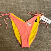 Hurley Solid Cheeky Reversible Side Tie Bikini Bottom Coral Yellow XL