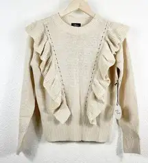 Milk & Honey Beige Ruffle Sweater Women's Size Small NWT Crew Neck NEW