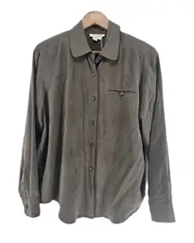 ALEX New York Silk Button Down Shirt Womens Size 12 Long Sleeve Olive Green‎