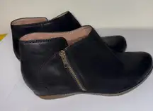 Dansko Leyla Black Leather Wedge Ankle Boots Side Zip Women Size 9.5 EU 41