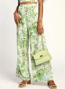 Lulu’s Bright Look Light Green Floral Wide Leg Pants