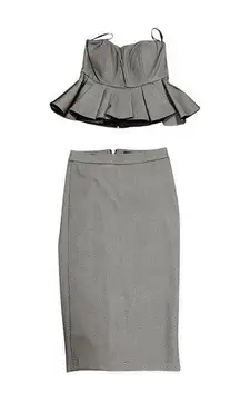 Bardot Skirt Set High Waisted Pencil Wiggle Back Zipper Fishnet Strapless Crop