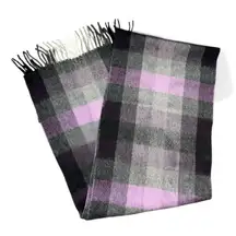 Altea cashmere Plaid Scarf in Black and Purple fringe preppy unisex winter luxe