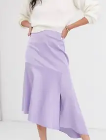 & Other Stories Light Pastel Purple Lilac Satin Asymmetrical Midi Skirt Size 12