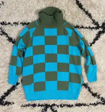 Checkered Turtleneck Oversized Sweater