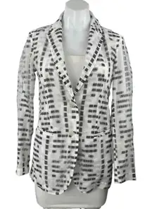 Emporio Armani White Black Long Sleeve Abstract Square Blazer Coat Jacket Sz S/M