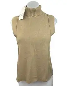 ZARA  NWT Beige Turtleneck Ribbed Trim Cozy Sleeveless Sweater Top Size S