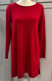 EILEEN FISHER Red Merino Wool Solid Midi Sweater Dress Petite Medium