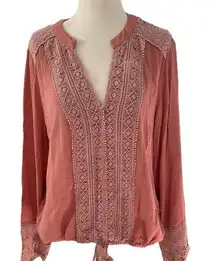 Derek Heart Pink Blush Bohemian Long Sleeve Top Women's Size Large | 48-62