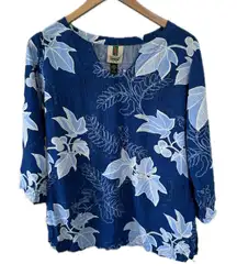Tori Richard Honolulu Hawaiian Kukui Nut Split Neck Quarter Sleeve Tunic Top S