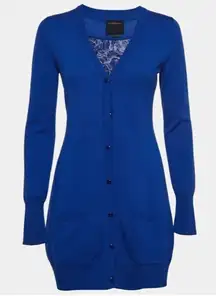 Class by Roberto Cavalli Blue Wool Silk Inset Buttoned Cardigan M Size 10