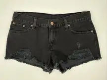 Levis Womens Denim Cut Off Jean Shorts High Rise Black 29 Waist Raw Hem No Patch