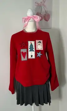 Vintage 90s Christmas Cottage Grandma Fleece Patchwork Sweater Womens Small