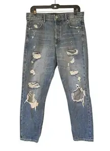 Express Jeans Vintage Skinny High Rise Light Wash Button Fly Distressed, Sz 6