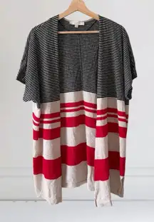 LOFT Striped Linen Dolman Short Sleeve Open Front Cardigan Size L Colorblock