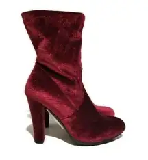 New Forever Link Burgundy Velvet Red Zip Up Heeled Sock Ankle Boots 7