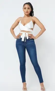 NEW Pretty in Satin Sexy White Front Wrap Tie Crop Top