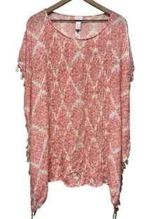 Chicos Poncho Kimono Top‎ Size L/XL Colorful Boho Artsy Tassel Cover Up