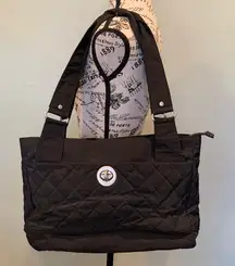 Baggallini Quilted Black Nylon Large Tote Shoulder Bag with Luggage Strap