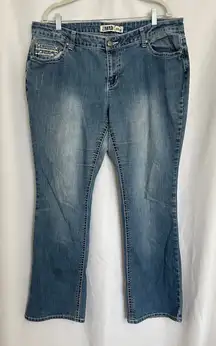 Zanadi Embellished Jeans Fleur de Lis Pockets‎ Bootcut Denim Blue Women Plus 16