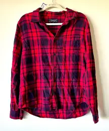 NWT Liverpool LA Medium Red Flannel Button Down Shirt 100% Cotton Gingham Plaid