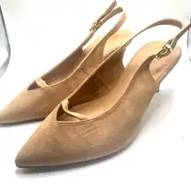 Express  Elegant Tan Slingback  size 7 Women's heels Shoes faux suede