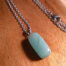 Green Aventurine Silvertone Brass Pendant Stainless Steel Necklace