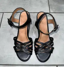 Papaya Peony Dress Sandal Black with Raffia Heel - Size 7.5