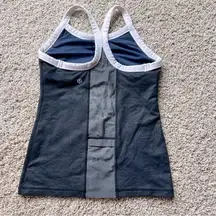 LuluLemon Tank Top Denim Look with White Trim Size 4 Racerback Built In Bra J1