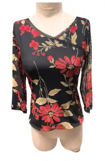 Vintage Y2K Anac by Kimmy mesh black and red floral top Size Large