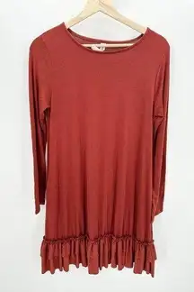 Zenana Outfitters  Rust Red Long Sleeve Ruffle Mini Dress Women's Size Medium M