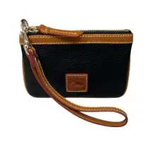 Dooney & Bourke Pebble Grain Medium Wristlet Black With Brown Accents NWT