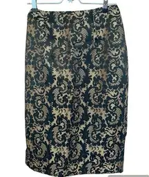 Worthington  Women's Size 6 Jacquard Brocade Dressy Pencil Skirt Black Gold