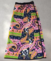 Vtg 70s Patchwork Folk Quilted Print Boho Paisley Floral Prairie Maxi Skirt Sz 6