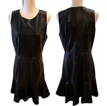 Lea & Viola Black Vegan Sleeveless Leather Sheath Dress with Soft Ruffle Size M