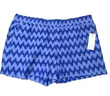 NWT Three Dots Shorts XL Blue Chevron Pull On Elastic Waist Linen Blend Pockets