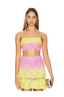 Women's Maaji Crochet Crop Top & Mini Skirt Set Yellow/Pink Size S