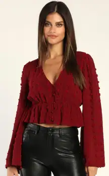 Burgundy Long Sleeve Crop Top