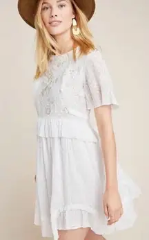 Anthropologie Ranna Gill Basilia Embroidered Mini Dress Babydoll Swing Boho XS