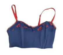 Vintage Victoria's Secret Country Floral Embroidered Ribbed Bustier Bra Crop Top