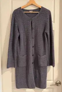 J. Jill Gray Open Knit Button-Up Cardigan Size Medium